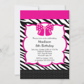 Roze Zebra Tween Birthday Party Invitation Kaart (Voorkant)