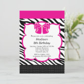 Roze Zebra Tween Birthday Party Invitation Kaart (Staand voorkant)