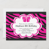 Roze Zebra Tween Birthday Party Invitation Kaart (Voorkant)