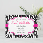 Roze Zebra Uitnodiging (Staand voorkant)