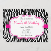 Roze Zebra Uitnodiging (Voorkant / Achterkant)