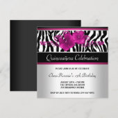 Roze zebra uitnodigingen voor Quinceanera feest (Voorkant / Achterkant)