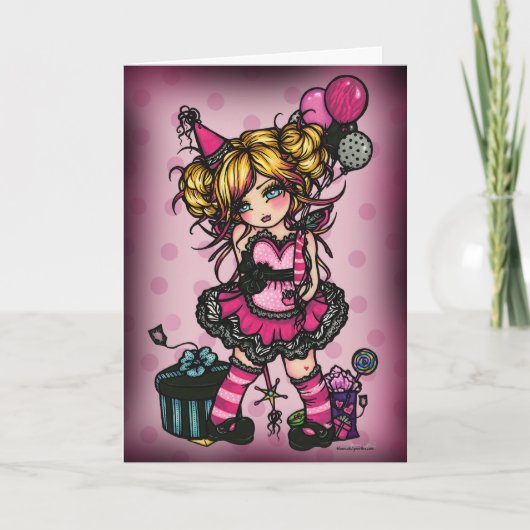 Roze Zebra Verjaardag Meisje Fairy Fantasy Art Kaart (Voorkant)
