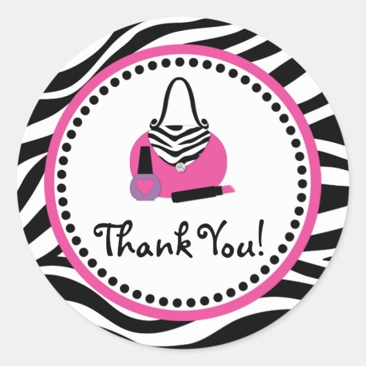 Roze Zebra Verjaardag Spa Diva Party Favor Ronde Sticker (Voorkant)