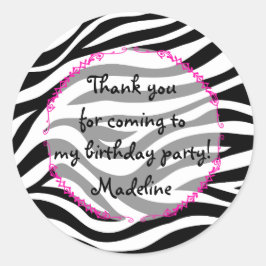 Roze Zebra verjaardagsfeestje gunst Ronde Sticker
