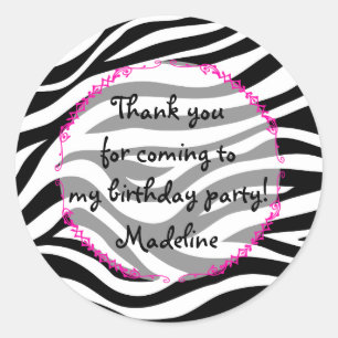 Roze Zebra verjaardagsfeestje gunst Ronde Sticker