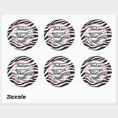 Roze Zebra verjaardagsfeestje gunst Ronde Sticker (Vel)