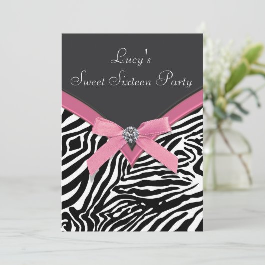 Roze Zebra verjaardagsfeestje Kaart (Staand voorkant)