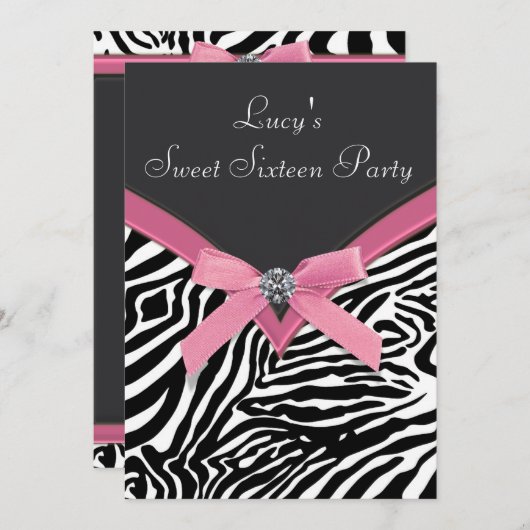 Roze Zebra verjaardagsfeestje Kaart (Voorkant / Achterkant)