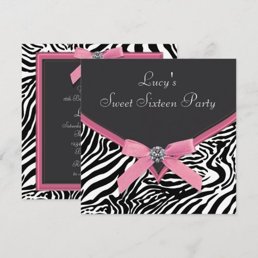 Roze Zebra verjaardagsfeestje Kaart (Voorkant / Achterkant)