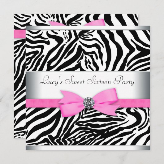 Roze Zebra verjaardagsfeestje Kaart (Voorkant / Achterkant)