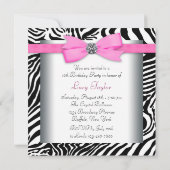 Roze Zebra verjaardagsfeestje Kaart (Achterkant)