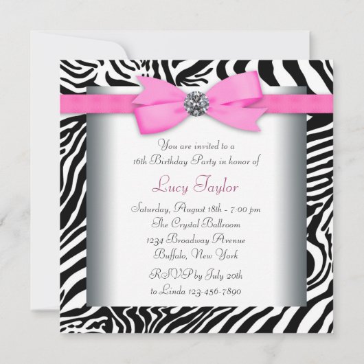 Roze Zebra verjaardagsfeestje Kaart (Achterkant)