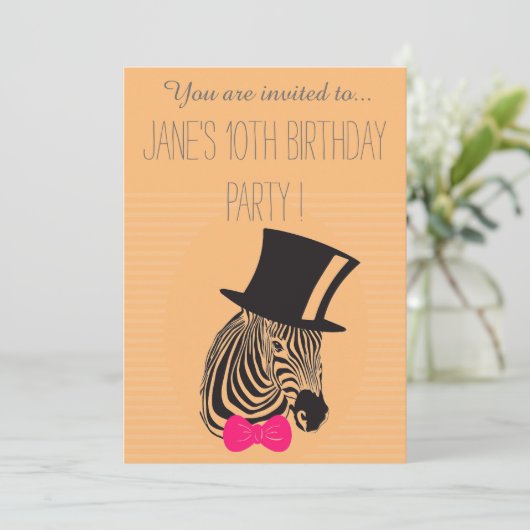 Roze Zebra verjaardagsfeestje voor jonge meisjes o Kaart (Staand voorkant)