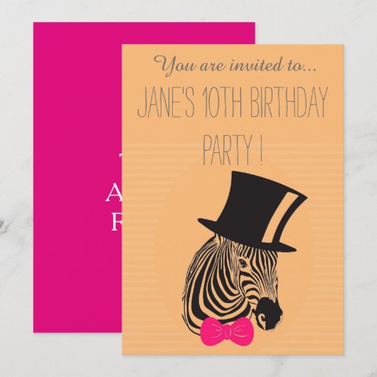 Roze Zebra verjaardagsfeestje voor jonge meisjes o Kaart (Voorkant / Achterkant)