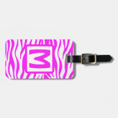 Roze Zebra vierkant monogram Bagagelabel (Voorkant horizontaal)