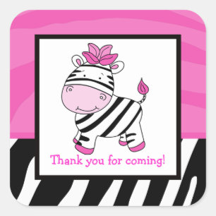 Roze Zebra vierkant voor roze stickers (6 grote)