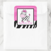 Roze Zebra vierkant voor Stickers (6 grote) (Tas)