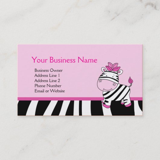 Roze Zebra  visitekaartje (Voorkant)