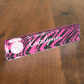 Roze Zebra Volleyball Monogram Desk Name Bord Naambordje (Zijkant)