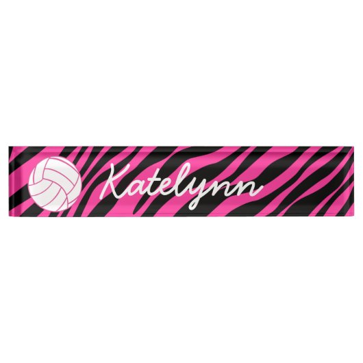 Roze Zebra Volleyball Monogram Desk Name Bord Naambordje (Voorkant)