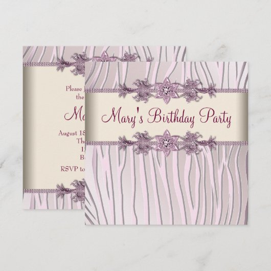 Roze Zebra vrouwen verjaardagsfeestje Kaart (Voorkant / Achterkant)