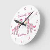 Roze Zebra zussen Gedeelde slaapkamer op maat Ronde Klok (Hoek)