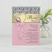 Roze Zebra Zwart Goud Zebra Bruiloftsuitnodiging Kaart (Staand voorkant)