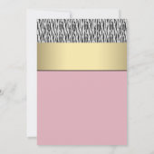 Roze Zebra Zwart Goud Zebra Bruiloftsuitnodiging Kaart (Achterkant)