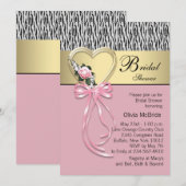 Roze Zebra Zwart Goud Zebra Bruiloftsuitnodiging Kaart (Voorkant / Achterkant)
