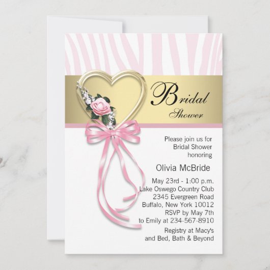 Roze Zebra Zwart Goud Zebra Bruiloftsuitnodiging Kaart (Voorkant)