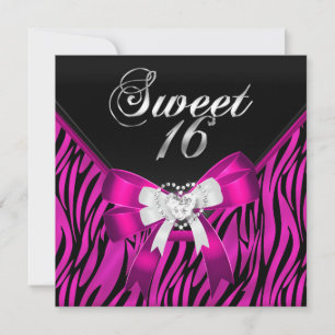 Roze Zebra Zwart Sweet Sixteen 16e Verjaardag Kaart