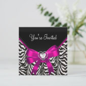 Roze Zebra Zwart Witte Verjaardagsfeestje Kaart (Staand voorkant)