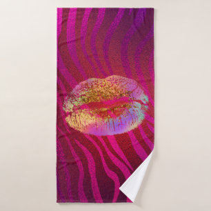 Roze Zebradruk Regenboog Gouden Glitter Lippen Kus Bad Handdoek