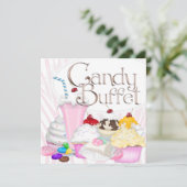 Roze Zebrapartij met snoepbuffet Kaart (Staand voorkant)