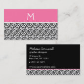 Roze zebrapatroon monogram visitekaartje (Voorkant / Achterkant)