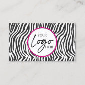 Roze Zebraprint Aangepast Bedrijfslogo QR-code Visitekaartje (Voorkant)
