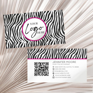 Roze Zebraprint Aangepast Bedrijfslogo QR-code Visitekaartje