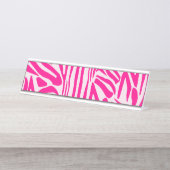 Roze zebraprint bureau naambordje (Voorkant)