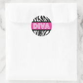 Roze & Zebraprint DIVA typografie feeststicker Ronde Sticker (Tas)