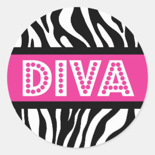 Roze & Zebraprint DIVA typografie feeststicker Ronde Sticker