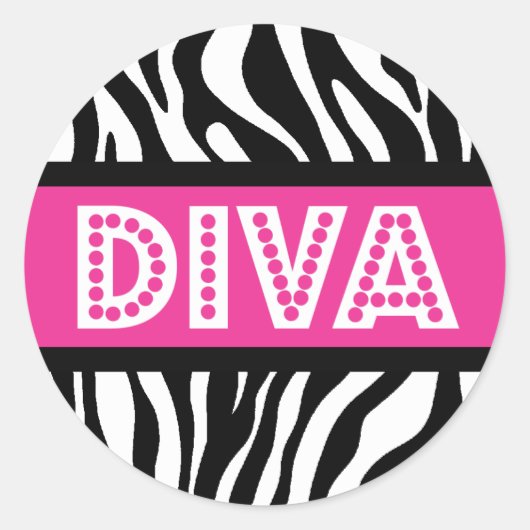 Roze & Zebraprint DIVA typografie feeststicker Ronde Sticker (Voorkant)