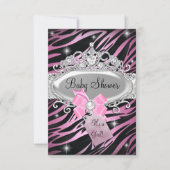 Roze zebraprint & prinsessen tiara babyshower kaart (Voorkant)
