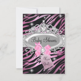 Roze zebraprint & prinsessen tiara babyshower kaart
