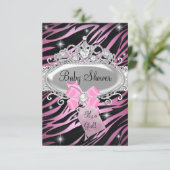 Roze zebraprint & prinsessen tiara babyshower kaart (Staand voorkant)