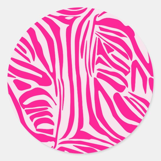 Roze zebraprint ronde sticker (Voorkant)