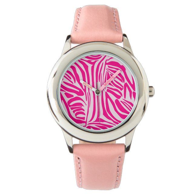 Roze zebraprintpatroon horloge (Voorkant)