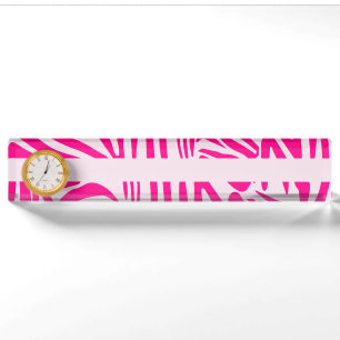 Roze zebraprintpatroon naambordje