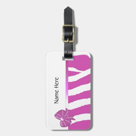 Roze zebrastripes bagagelabel (Voorkant verticaal)