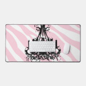 Roze zebrastrips met zwarte luchters bureaumat (Keyboard & Muis)
